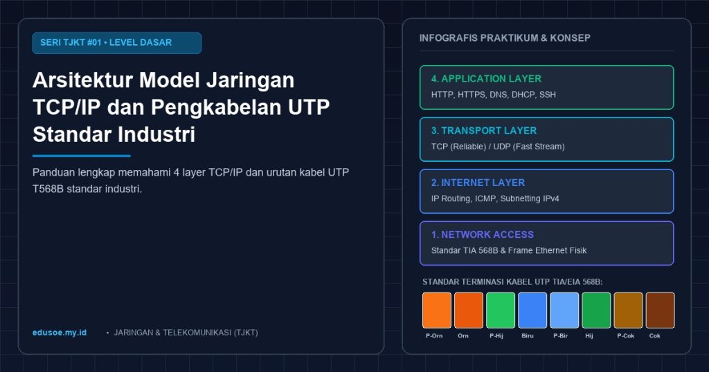 Infografis Arsitektur Model Jaringan TCP/IP dan Pengkabelan UTP Standar Industri [Seri TJKT #1]