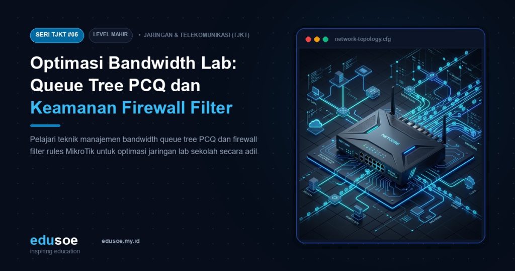 Optimasi Bandwidth Lab: Queue Tree PCQ dan Keamanan Firewall Filter Rules MikroTik [Seri TJKT #5]